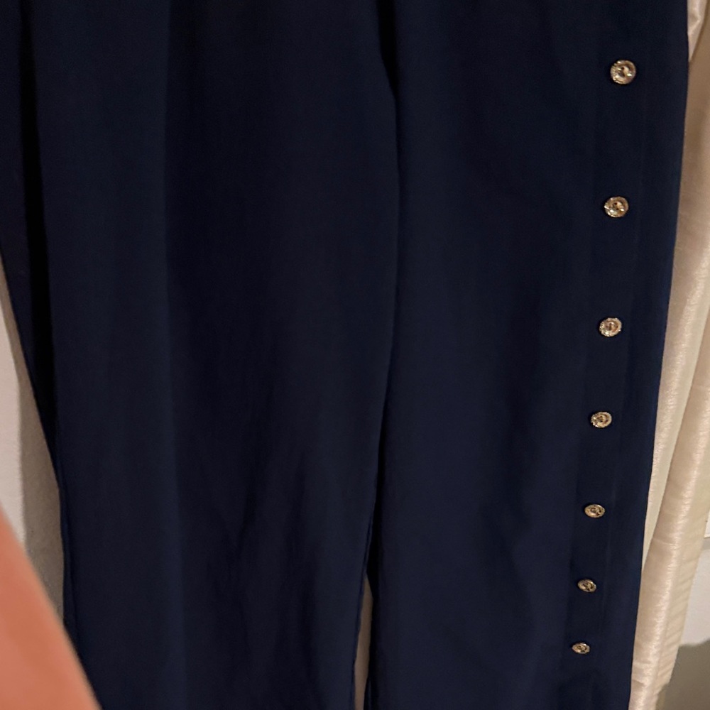 SHEIN Navy Blue Track Pants with Gold Button Accents